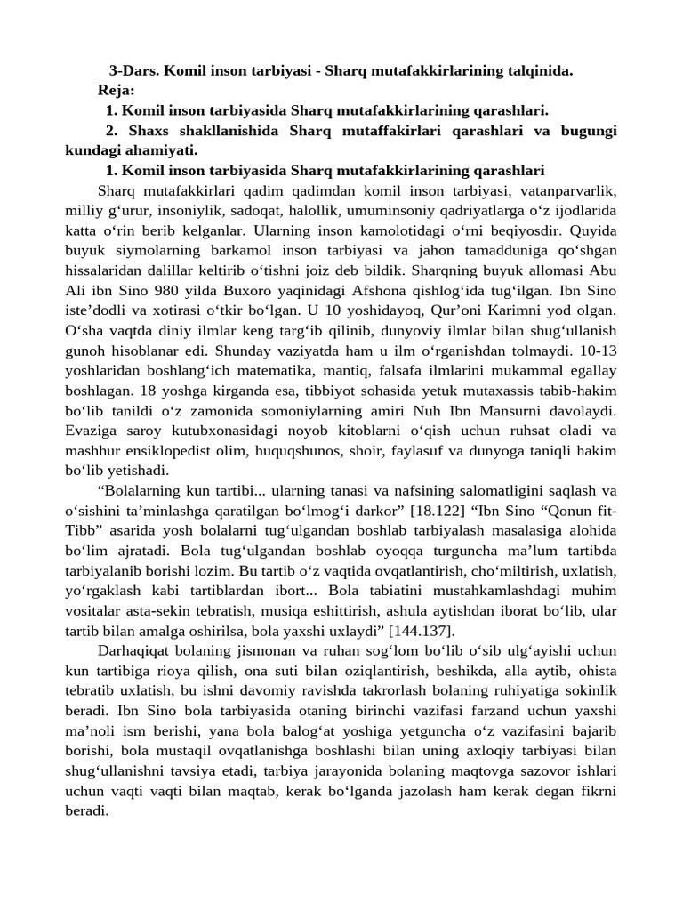 3-Dars. Komil Inson Tarbiyasi + | PDF