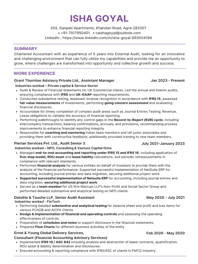 Chartered Accountant with Audit Expertise | PDF | Accounting | Audit