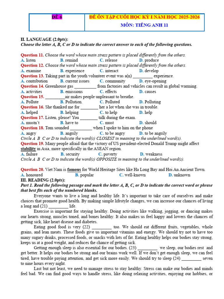 English Exam Review for Grade 11 | PDF | Climate Change | Forests