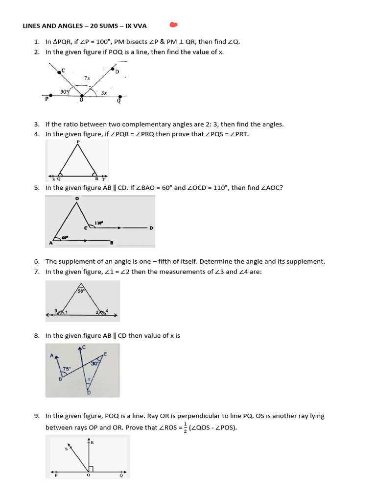Lines and Angles - 1 (Ix Vva) | PDF
