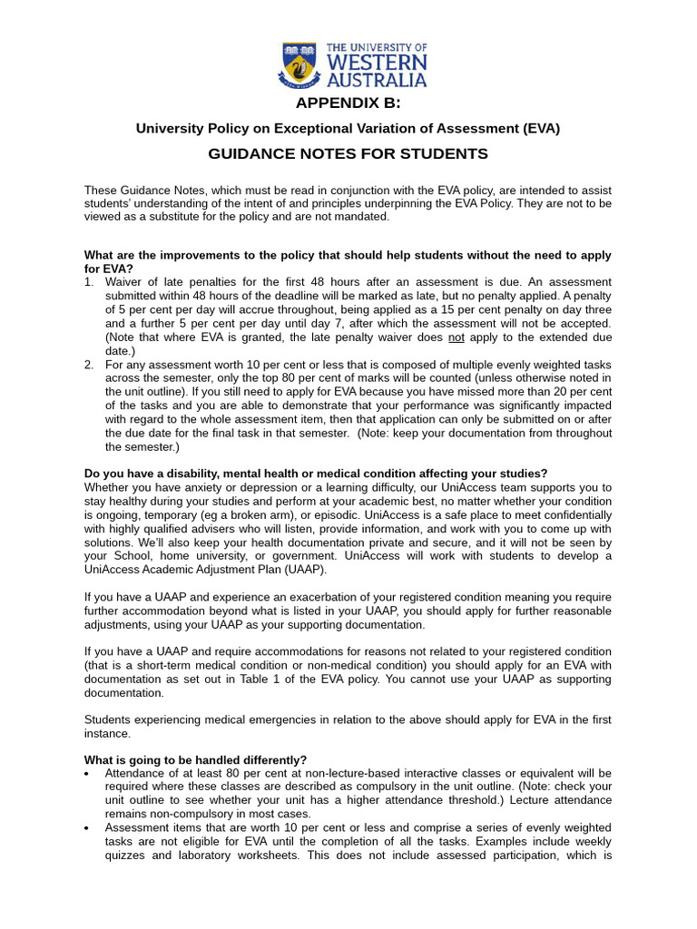 University EVA Policy Guidance for Students | PDF