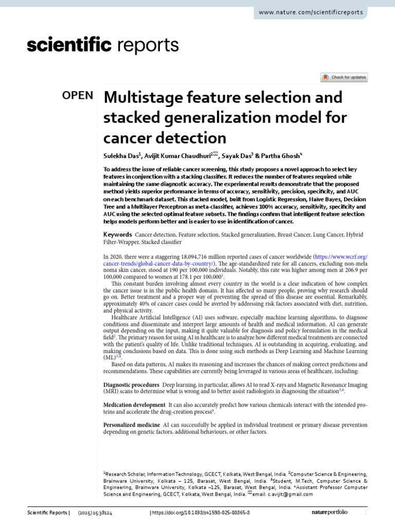 Cancer Detection via Feature Selection Model | PDF | Receiver Operating ...