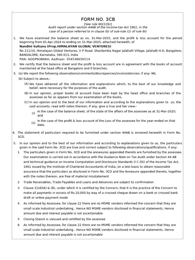 Income Tax Audit Report Form 3CB/3CD | PDF | Cheque | Payments