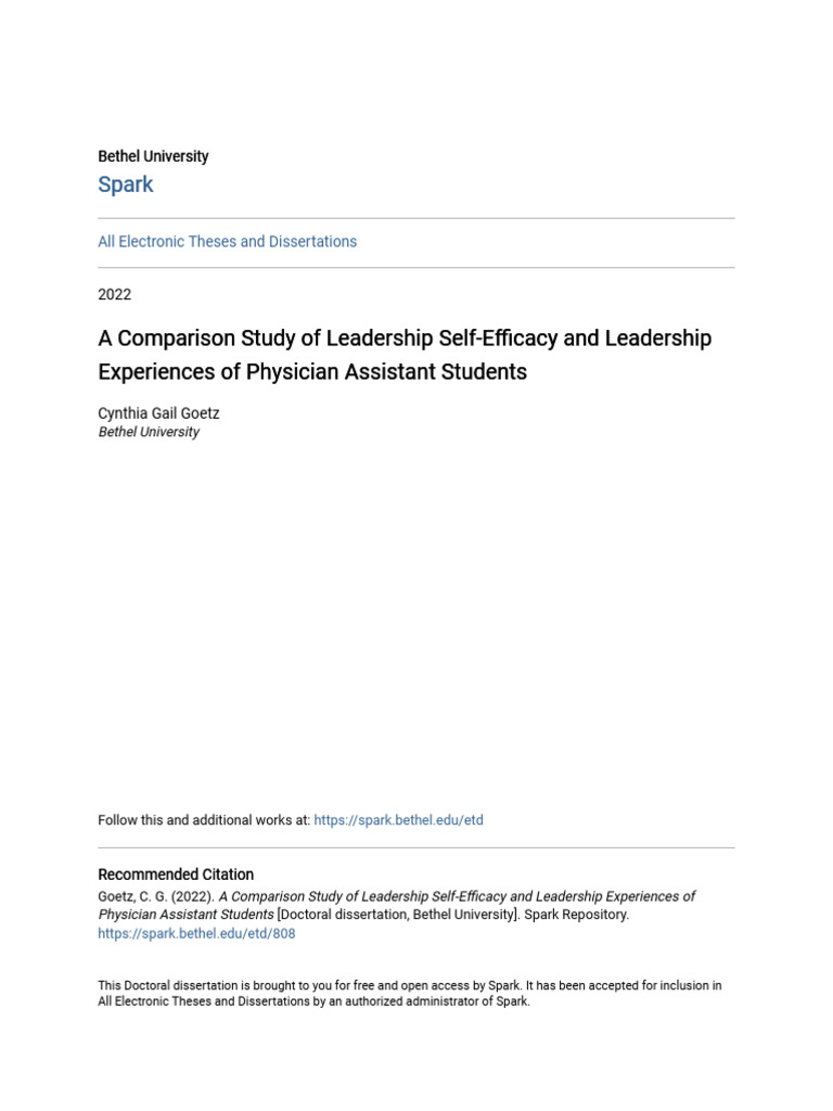 A Comparison Study of Leadership Self-Efficacy and Leadership Exp | PDF ...