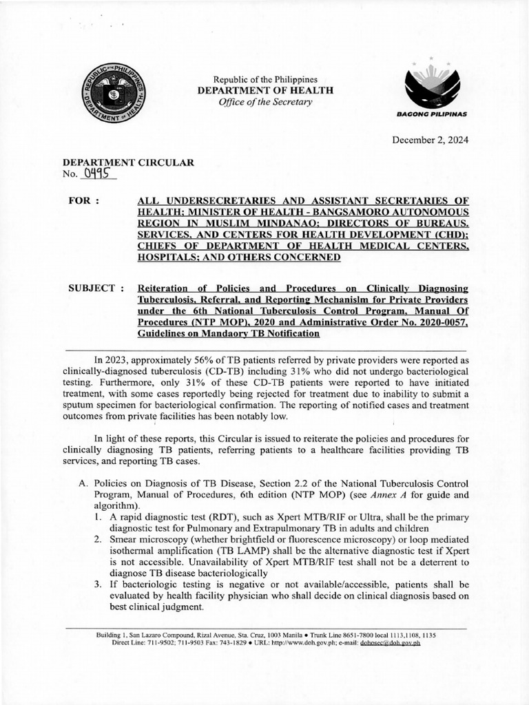 TB Diagnosis and Reporting Guidelines 2024 | PDF | Tuberculosis ...