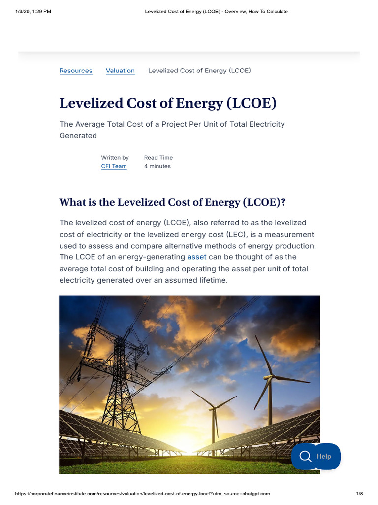 Levelized Cost of Energy (LCOE) - 01 | PDF | Net Present Value | Economies