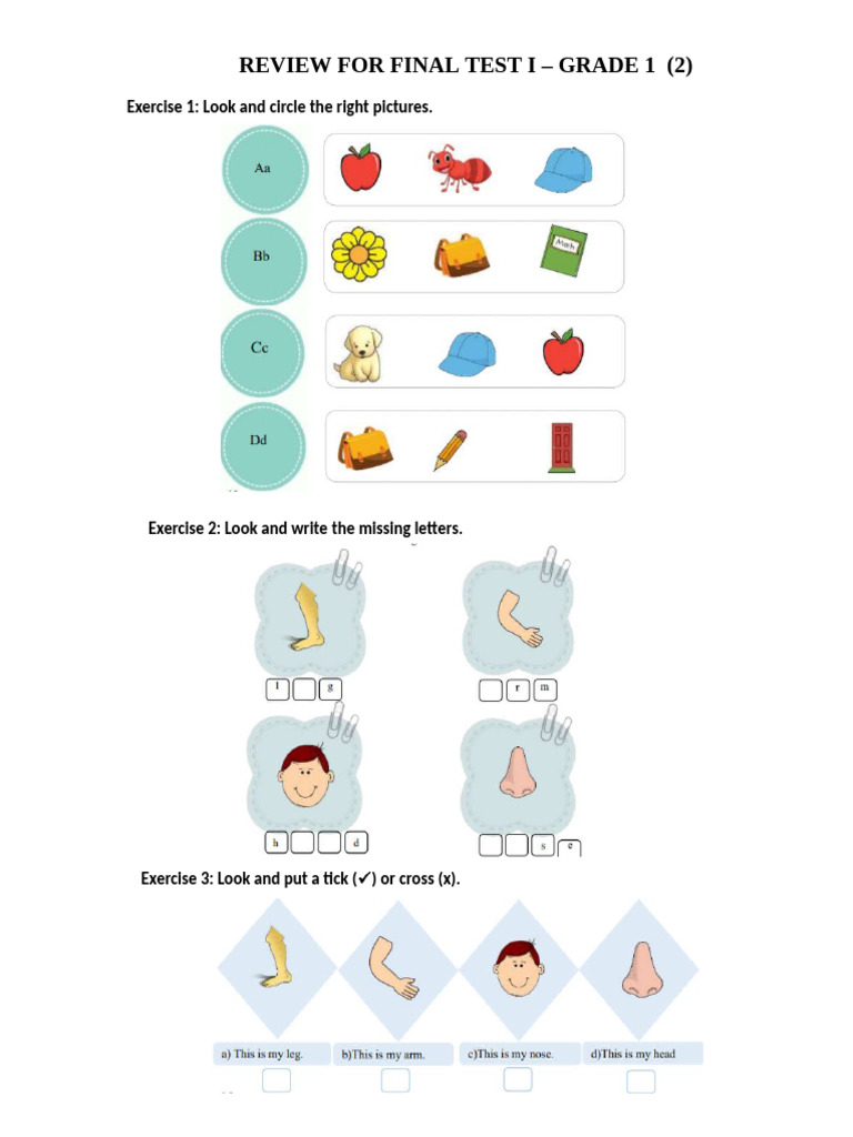 Review For Final Grade 1 | PDF