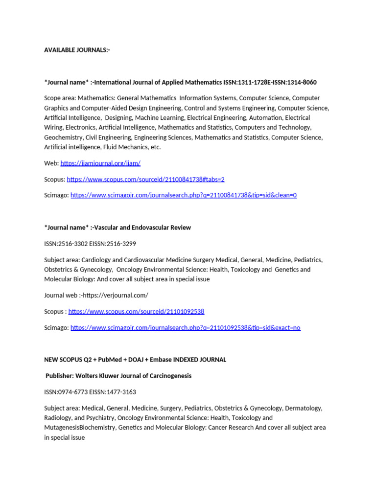 Comprehensive Journal Listings by Discipline | PDF