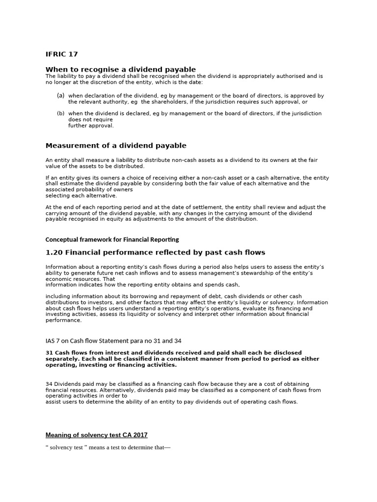 When Is Dividend Payable IFRIC 17 IAS 7 and CA 17 Extracts | PDF ...