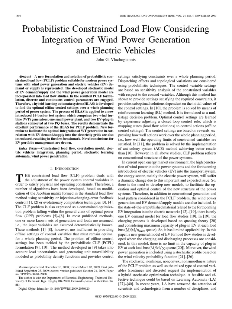 Probabilistic Load Flow with Wind and EVs | PDF | Mathematical ...