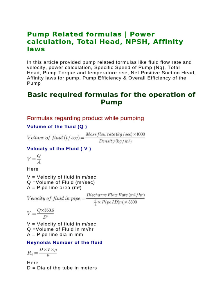 Essential Pump Formulas and Calculations | PDF | Pump | Density
