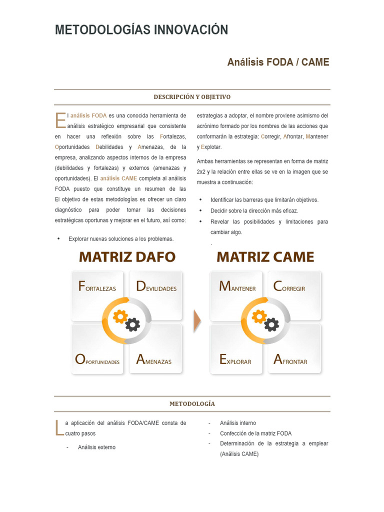 Análisis FODA y CAME en Innovación Empresarial | PDF | Análisis FODA ...