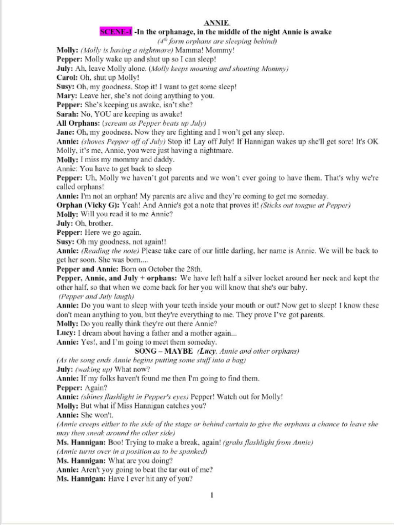 Annie's Orphanage Adventure Script | PDF