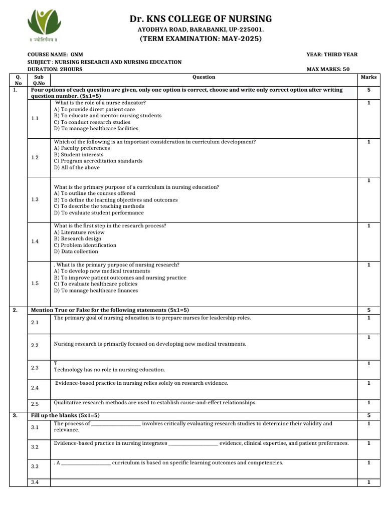 GNM Nursing Research Exam Questions | PDF | Evidence Based Medicine ...