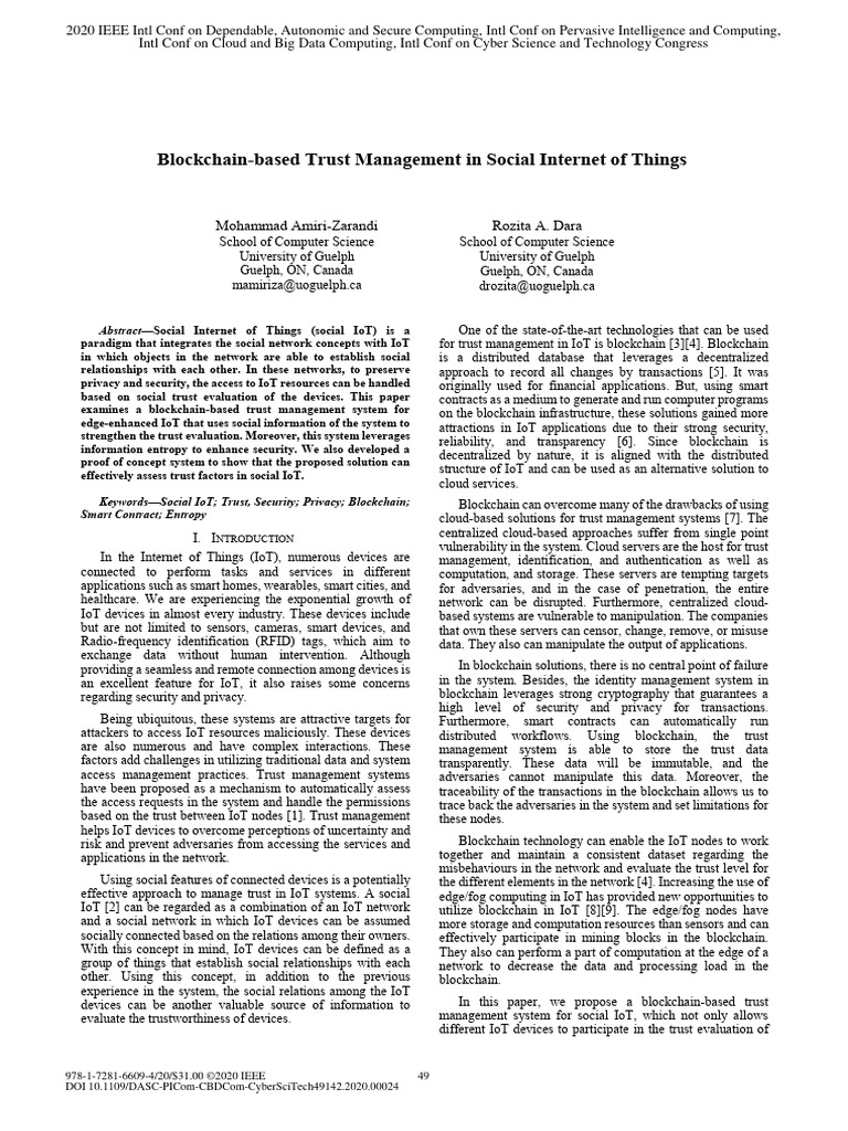Blockchain-Based Trust Management in Social Internet of Things | PDF ...