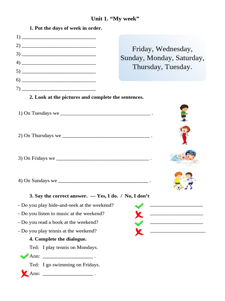 Weekly Activities and Birthdays Worksheets | PDF