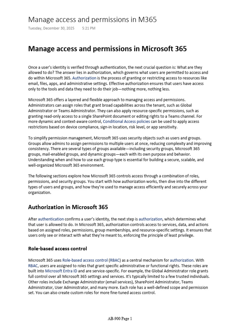 Manage Microsoft 365 Access & Permissions | PDF | Share Point | Computing