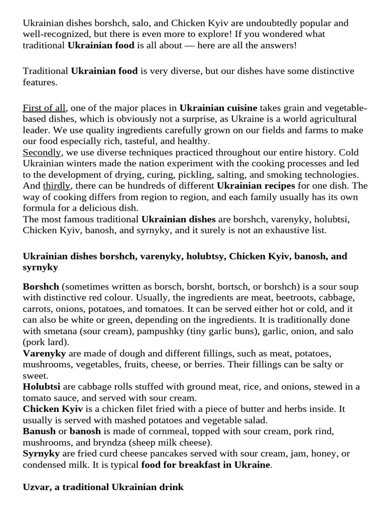 Explore Traditional Ukrainian Cuisine | PDF | Asian Cuisine | Food And ...