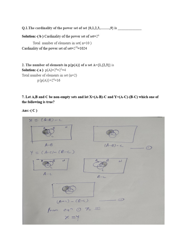 Power Set and Set Theory Solutions | PDF | Vertex (Graph Theory ...