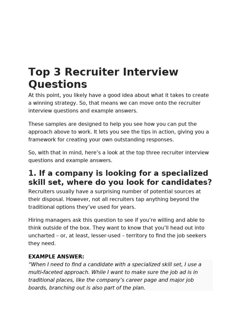Top Recruiter Interview Questions & Answers | PDF | Recruitment | Sales