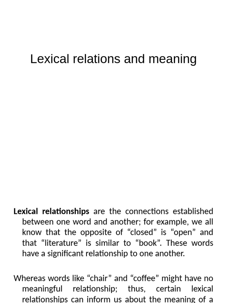 Understanding Lexical Relations and Meaning | PDF | Lexicology ...
