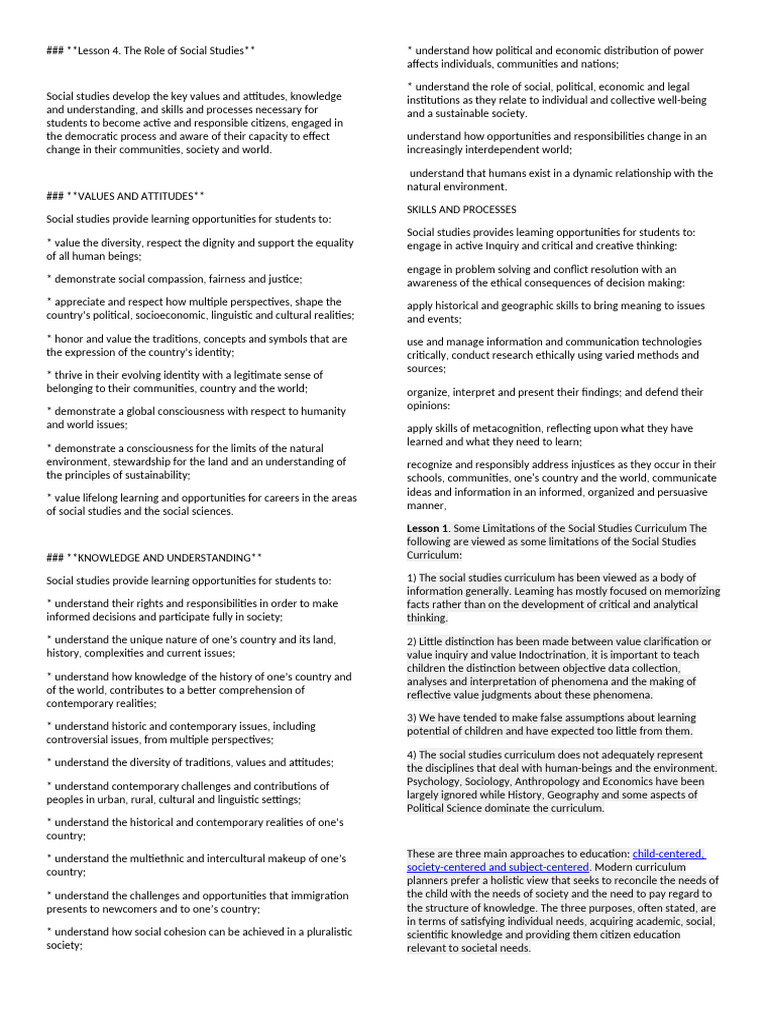Importance of Social Studies Education | PDF | Experience | Knowledge
