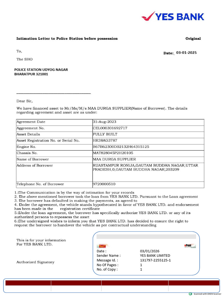 Message Confirmation from YES BANK | PDF