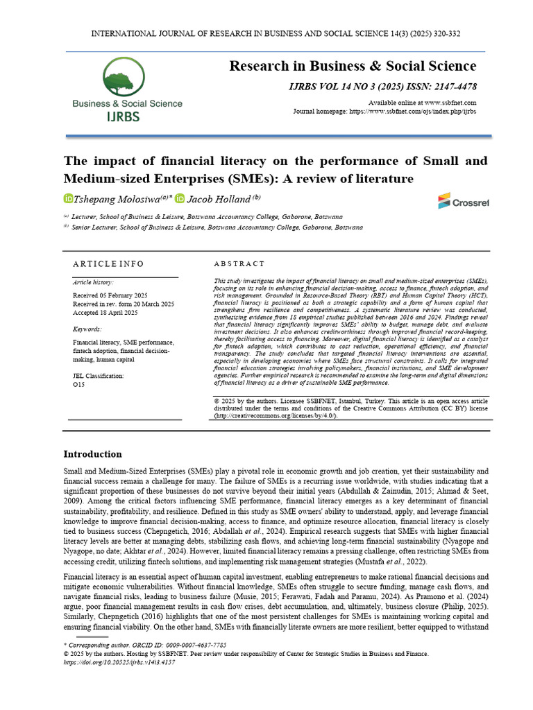 Impact of Financial Literacy on SME Performance | PDF | Financial ...