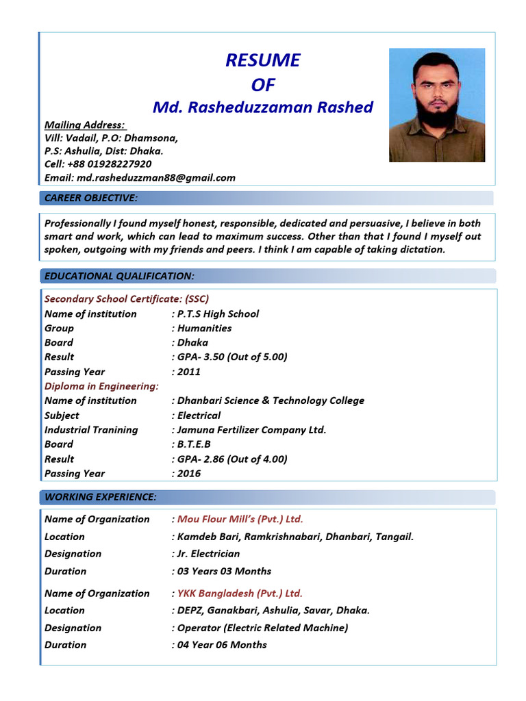 Resume of Md. Rasheduzzaman Rashed | PDF