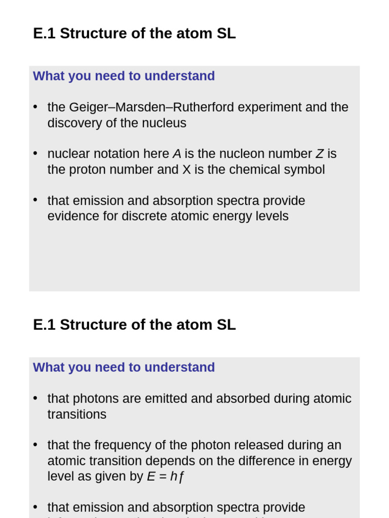E.1 Structure of The Atom SL | PDF | Isotope | Atomic Nucleus