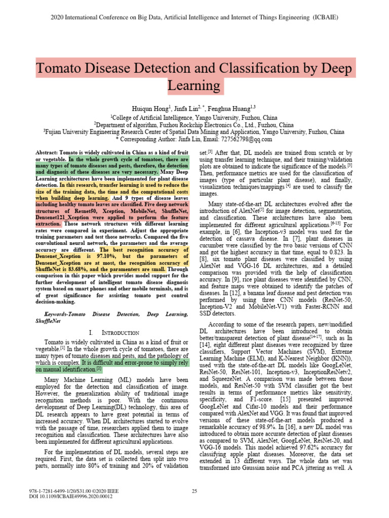 Tomato Disease Detection with Deep Learning | PDF