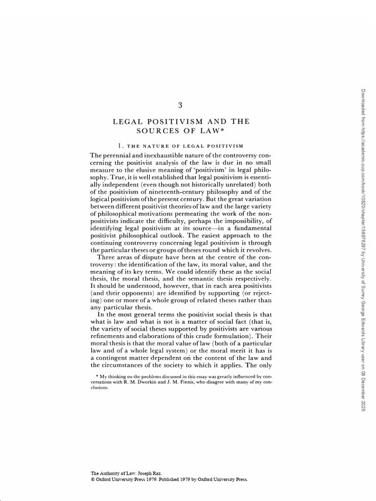 Joseph Raz, 'Legal Positivism and The Sources of Law' (Chapter 3) | PDF ...