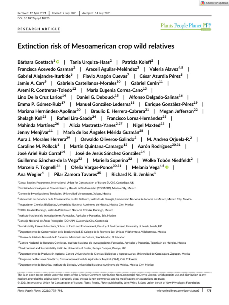 Goettsch 2021, Plants People Planet-Extinction Risk of Mesoamerican ...