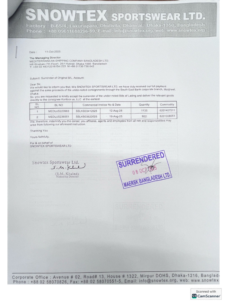 BL Surrender Copy MSC | PDF