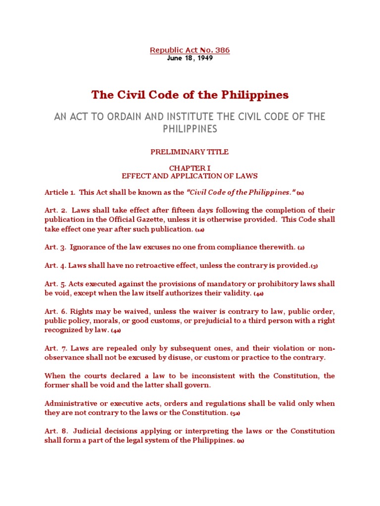 Republic Act No. 386_The New Civil Code of the Philippines_Full Text