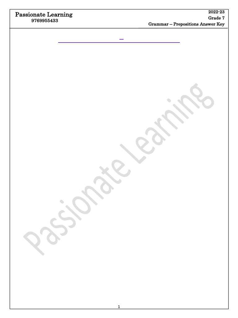 Grade 7 Prepositions Answer Key | PDF