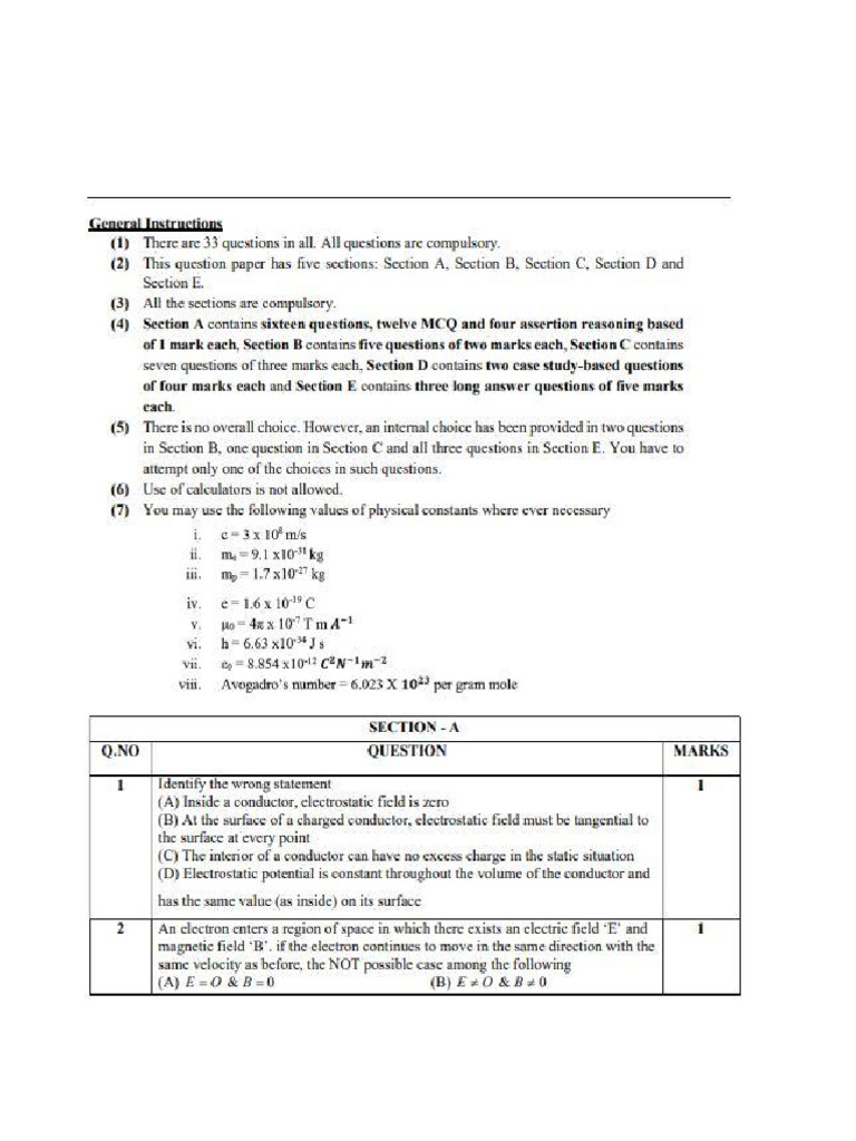 Class XII Physics Sample Paper 2025-26 | PDF | Series And Parallel ...