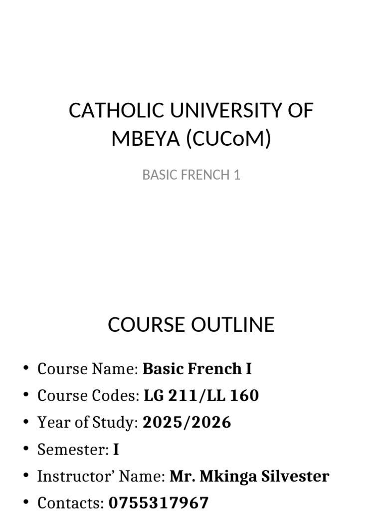 Cours de Français de Base I - CUCoM | PDF