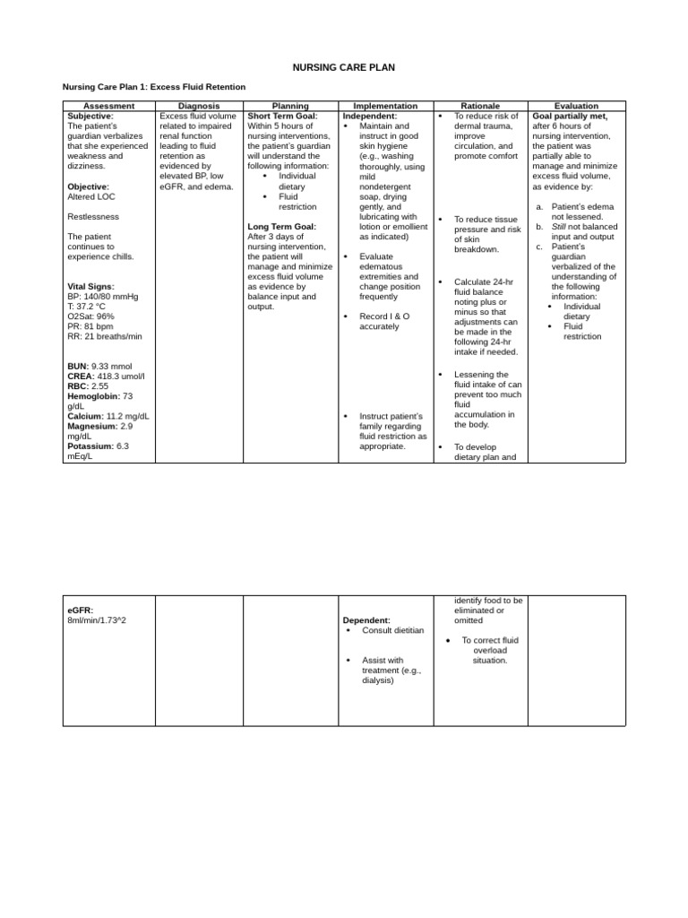 Nursing Care Plan for Fluid Retention | PDF | Edema | Magnesium