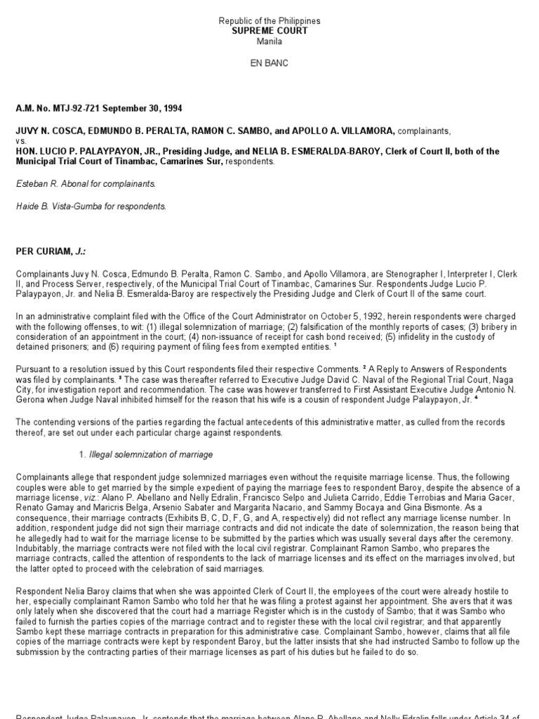 Cosca Vs Palaypayon 237 SCRA 249 PDF Notary Public Marriage License