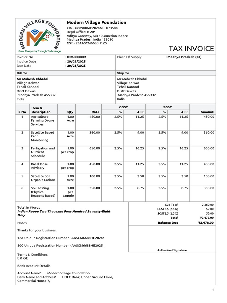 Tax Invoice for Agricultural Services | PDF | Soil | Agriculture