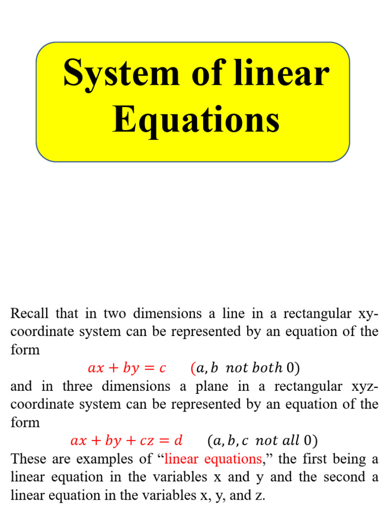 Understanding Linear Equations Systems | PDF | System Of Linear ...
