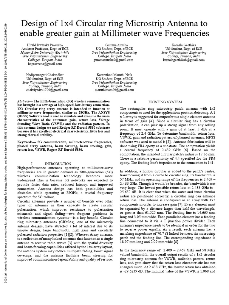 1x4 Circular Microstrip Antenna Design | PDF | Antenna (Radio ...