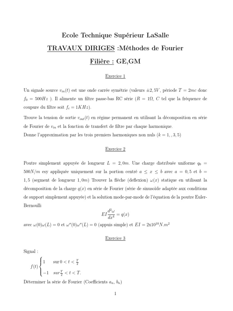 Méthodes de Fourier en Signal et Poutre | PDF | Filtre (électronique ...