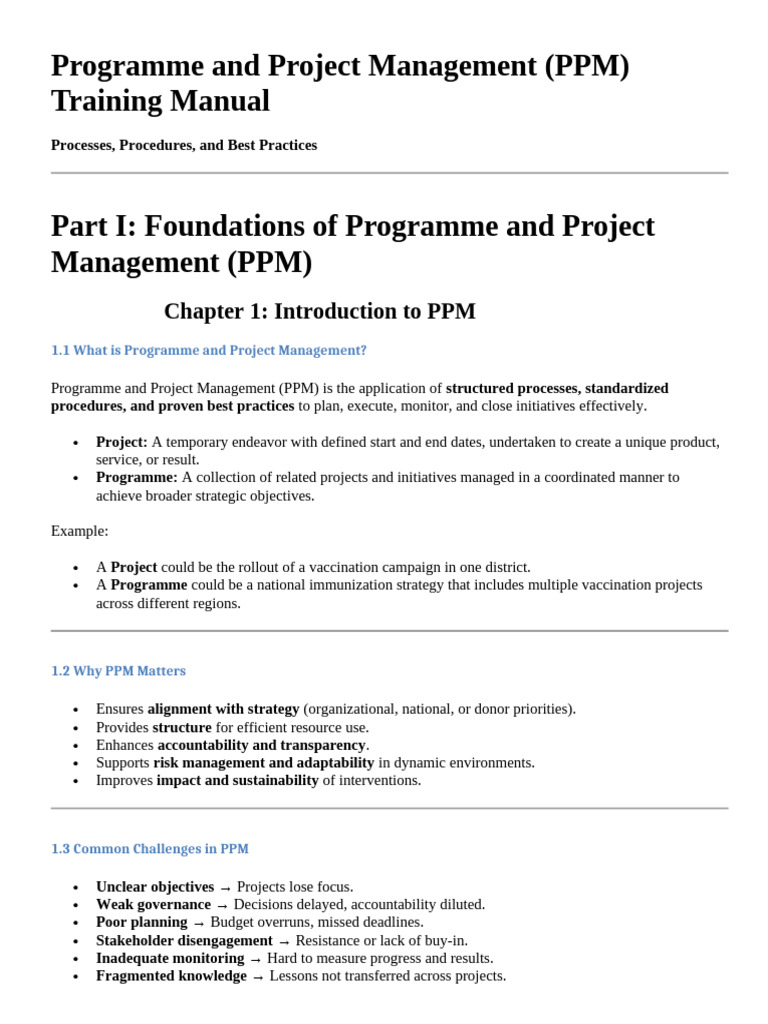 PPM Training Manual: Processes & Best Practices | PDF | Project ...
