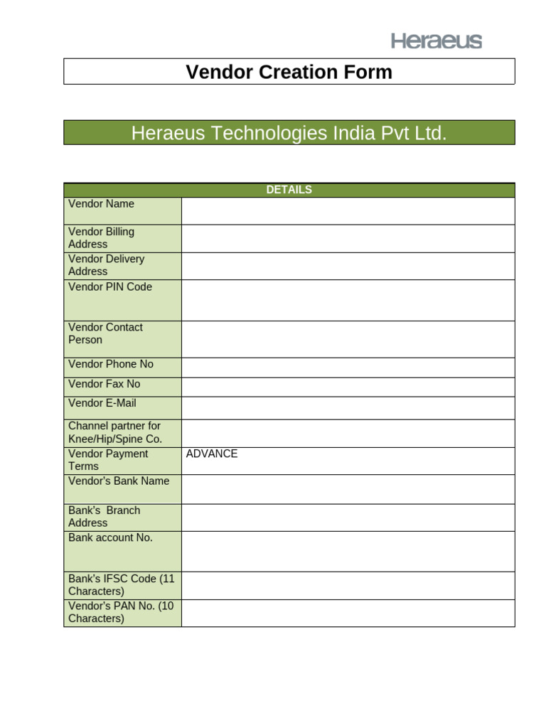 Vendor Creation Form | PDF