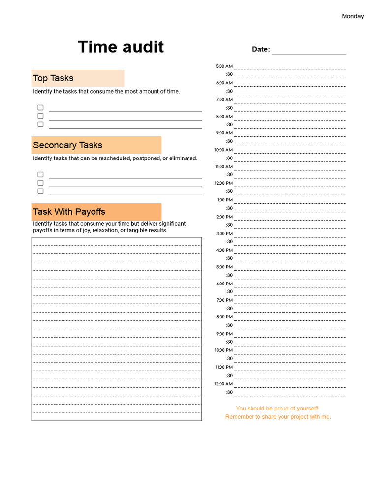 Weekly Time Audit for Productivity | PDF