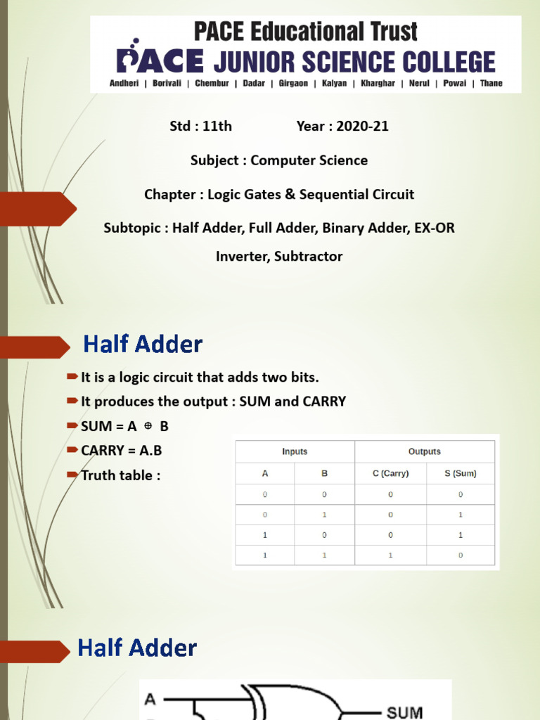 Logic Gates: Half Adder Explained | PDF