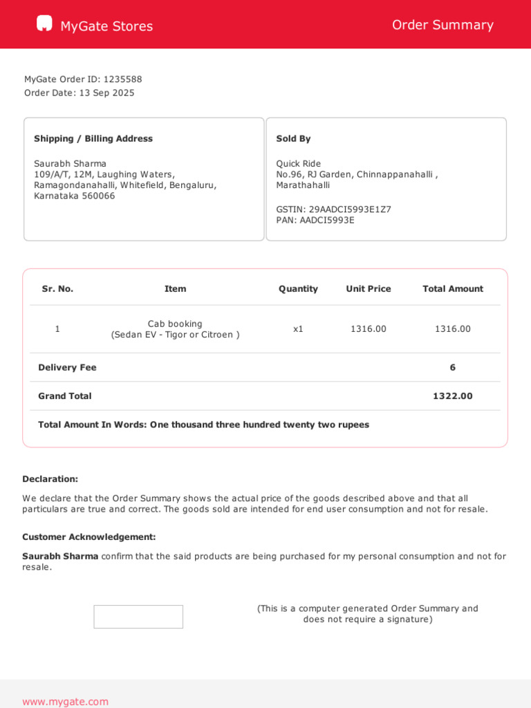 Order - Summary 1235588 | PDF