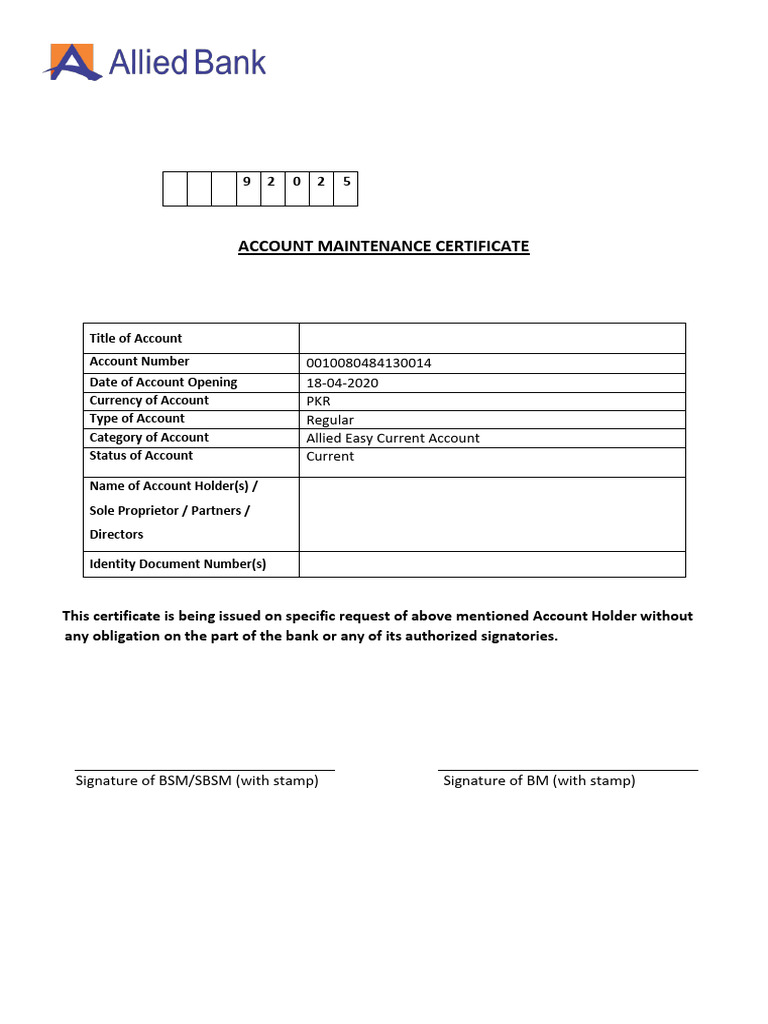 Account Maintenance Certificate Details | PDF